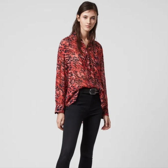 ALLSAINTS Bernie Ambient Animal Print Button Down Blouse US S - Picture 2 of 12